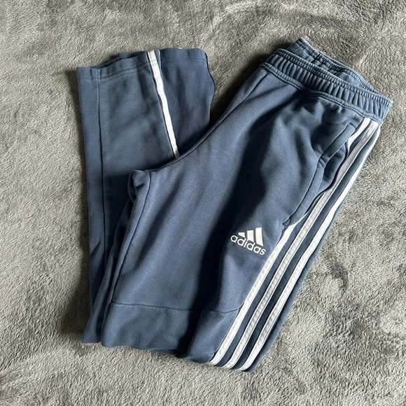 Adidas Pants Men S Light Blue 3 White Stripe Regular Fit Joggers Sweatpants - Picture 8 of 9